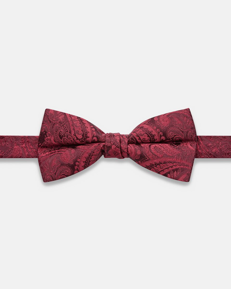 Silk Self Paisley Bow Tie, Burgundy, hi-res